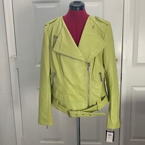 Black rivet leather jacket lime green size XL New With Tags